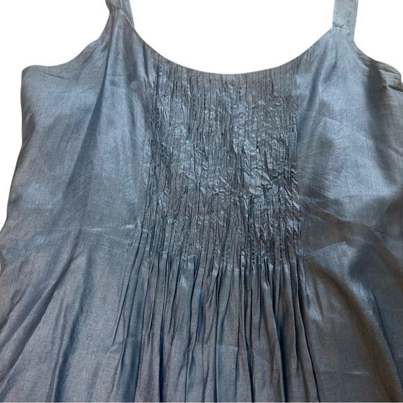 Eileen Fisher Blue Silk Pin-Tuck Cami Top, Bodice Sequins, Parties, Resort, S - Picture 2 of 6